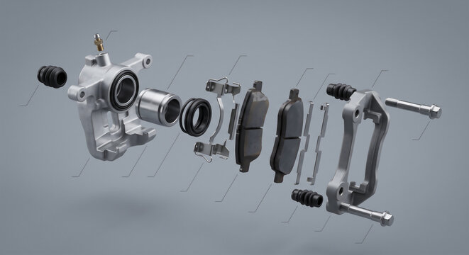 Automotive disc brake caliper assembly exploded view diagram