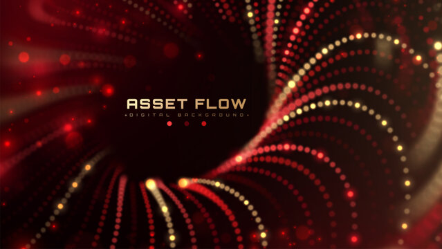 Red Neon Light Dot Wave Flow Graphic Design Art Builds Global Economy Finance Investment Concept For Artificial Intelligence Science Cyber Security Interface. Vector Illustration.