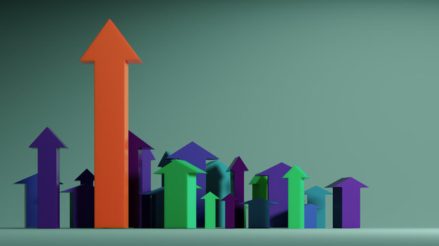 Upward Business Growth Concept With Red Leader Arrow Among Teal Arrows Representing Success