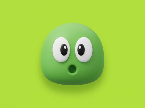 Surprised green blob character with wide eyes and open mouth on a bright green background