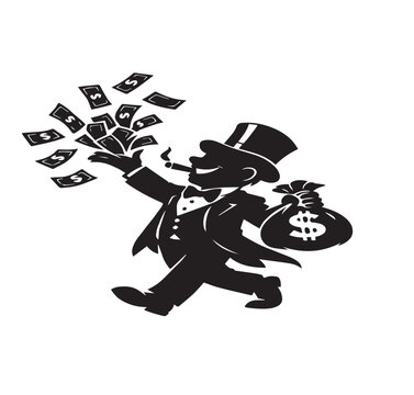 Wealthy Gentleman Silhouette
Money Rain Cartoon
Rich Man Tossing Bills
Cash Flow Character Art
Prosperity Silhouette Illustration
