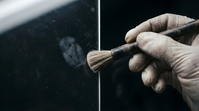 Hand with Brush Cleaning Surface Indoor Close-up Glove Fingerprint