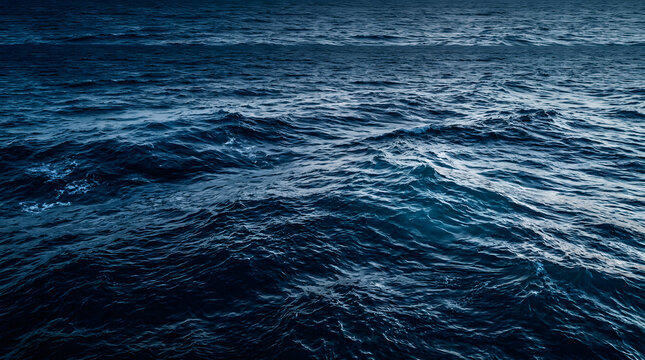 Deep Atlantic ocean swells and waves | Dark blue sea water texture | Moody choppy ocean surface background | High angle view of rough open sea