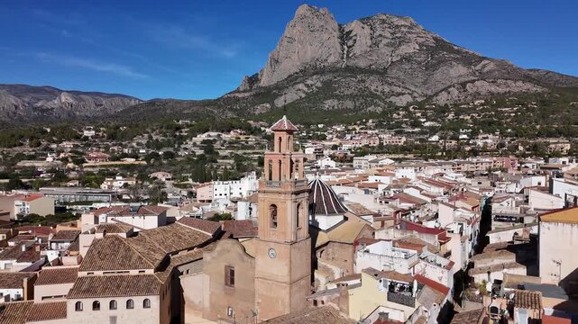 Aerial View of Polop Village and Puig Campana Mountain Spain