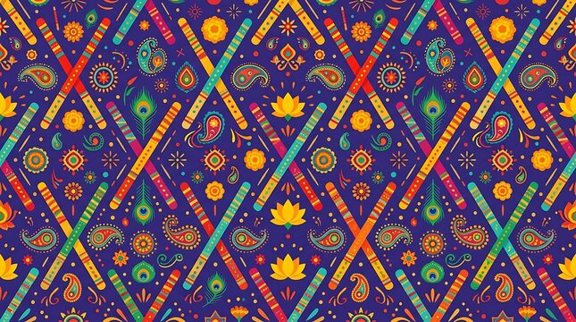 Vibrant seamless pattern for navratri festival with dandiya sticks