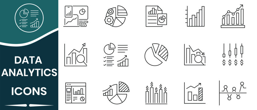 Editable line icon for Data analytics vector design. Outline set of chart, graph, computing, network, analysis, research, statistics, data mining, SEO, graph and others. Vector illustration.
