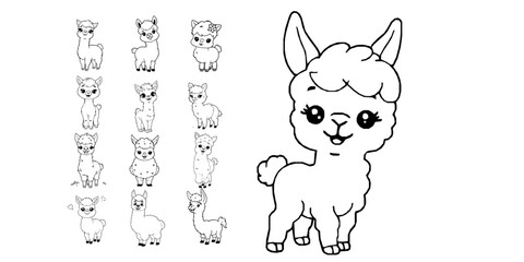 Fototapeta premium Happy Cartoon Baby Alpaca Coloring Page