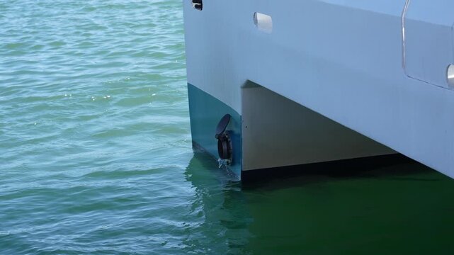 Ship Discharging Water into Sea Close Up Slow Motion