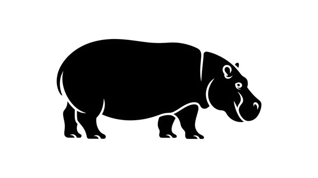 Silhouette Hippopotamus Standing Profile Side View Simple Vector Graphic
