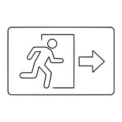 Fototapeta premium Emergency Exit Sign Vector Icon - Running Person Through Doorway with Arrow Direction Symbol, Safety Evacuation Route Line Art Illustration, Emergency Egress Pathway Graphic Design Element for
