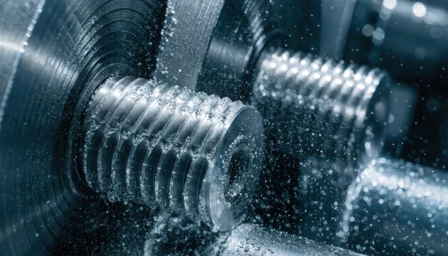 Detailed view of metric thread rolling on cylindrical metal pieces capturing accurate thread pitch formation with durable rolling dies in a controlled manufacturing environment.