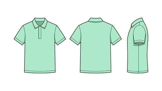 Mint green polo shirt template illustration ( front/ back/ side ) / fresh summer wear