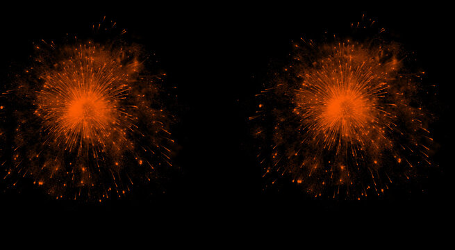 Symmetrical Orange Red Fireworks Brushes - Mirror Burst Pair on Black Background