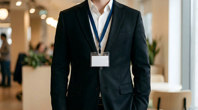 Professional Man in Suit with Lanyard in Office Environment Portrait
