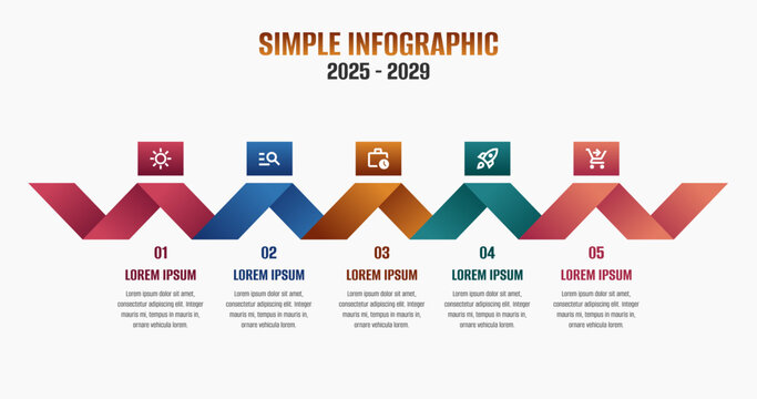 Template of set of infographic elements for your design. Simple 5 colors infographic. Infographic option banner with 5 colors circles and items. Five steps infographic
