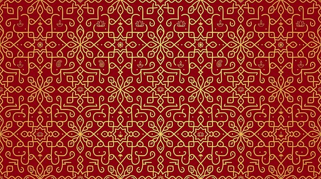 Golden ornamental pattern on red background for traditional festivals
