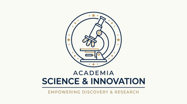 A detailed illustration of academia science innovation logo with microscope