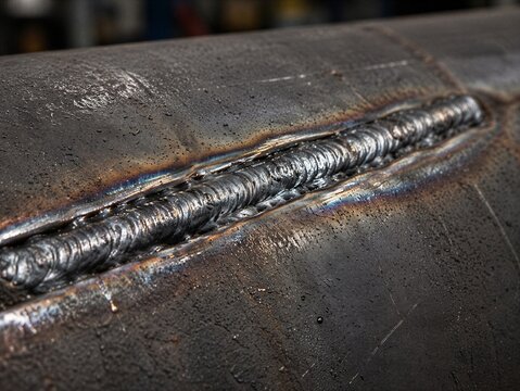 Undercut defect along a steel weld seam with an uneven groove at the weld toe. Welding inspection and structural quality concept.