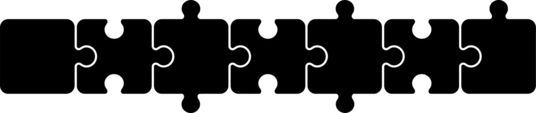 Five interlocking puzzle pieces symbol of connection problem solving and strategic thinking