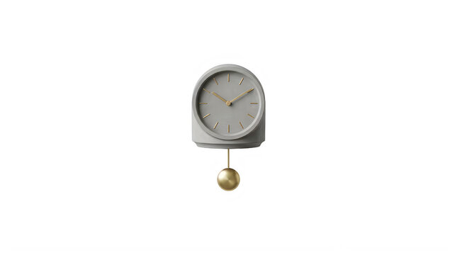 Concrete wall clock with pendulum on transparent background