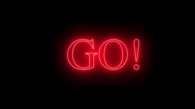 Go countdown animation on black screen. Bright neon Go timed animation. Seconds countdown timer for game concept.