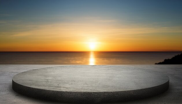 Palco Vazio De Concreto Com Vista Para O Mar No Por Do Sol Fundo De Mockup Em Branco Para Apresentacao Automotiva Ou De Produtos