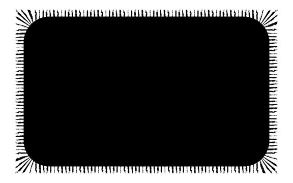 Scalloped rectangle black postage frame isolated on transparent bg. Outline border template. Simple minimalist label text box. Blank scallop edge stamp mockup. Vector png