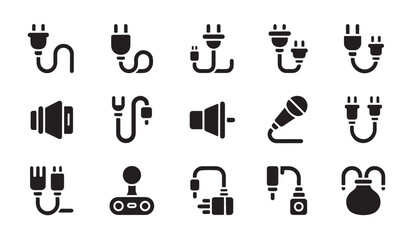 Electrician tools and audio equipment icons including microphone and joystick symbols for technology interface. © Bristy