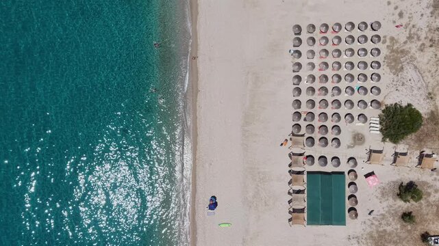 Top Down Aerial View of Karavostasi Beach in Epirus Greece