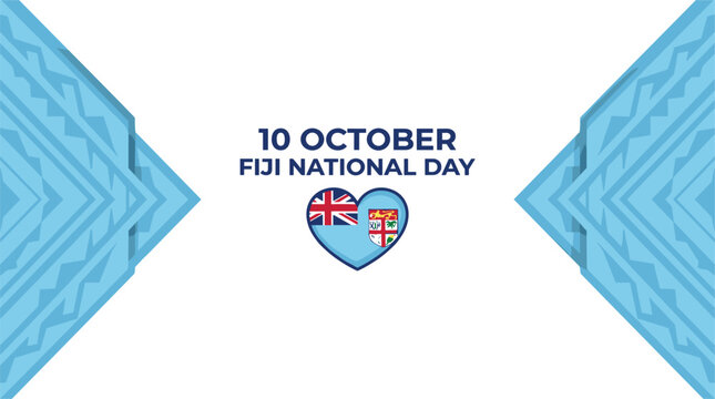 Fiji national day holiday background featuring traditional geometric corner patterns and central heart shaped national flag emblem