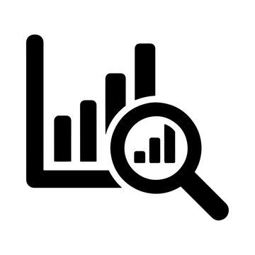 Business bar chart analysis icon viewed through magnifying glass with analysis