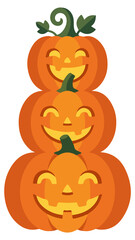 Stacked jack-o'-lanterns, happy smiling faces, halloween decoration, festive autumn element, spooky season symbol. © Pixel Forge Studio