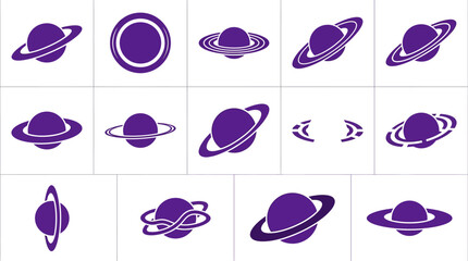 Corporate Purple Planetary Icons Set Modern Minimalist Saturn and Ringed Planet Illustrations for Business Presentations © Mahesti