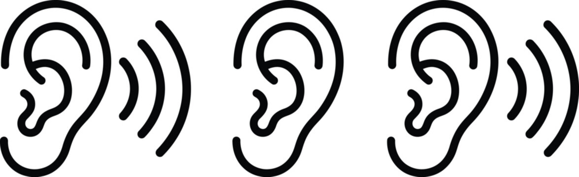 Hearing test illustration ear and sound waves graphic