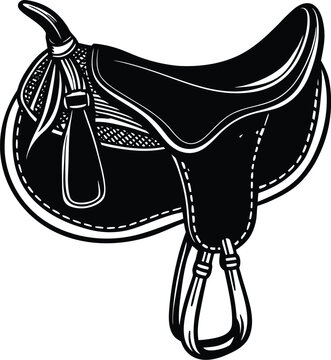 Black western saddle with stirrups design