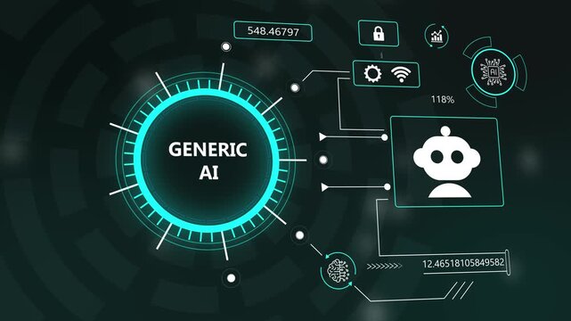 data processing artificial intelligence robotic interface loop. futuristic artificial intelligence digital interface HUD animation. generic ai technology concept dashboard motion graphic.