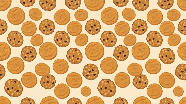 Seamless pattern with assorted chocolate chip and oatmeal cookies