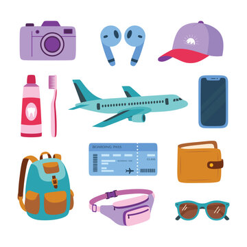 trip by plane concept, cartoon flat style