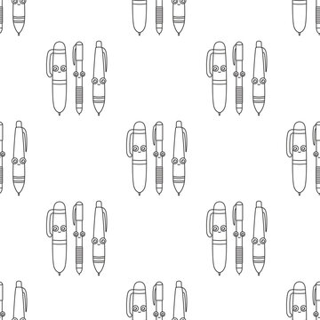 seamless pattern with contour cartoon pens with cute faces