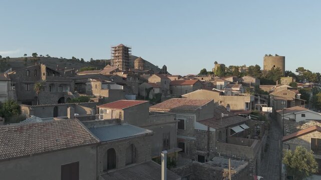 Drone View of Casertavecchia Medieval Village, Cathedral and Castle in Italy