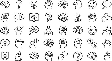 Human psychology and creative thinking process line icon set with psychology creativity thinking © RA