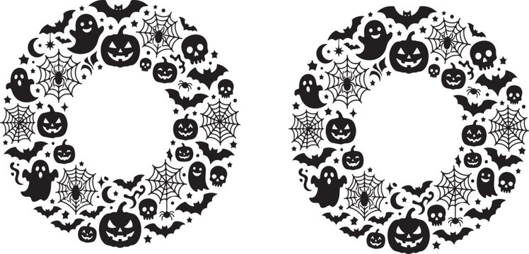Halloween decorative elements circle frame with halloween spiderweb celebration minimalist illustration seasonal decoration ornament invitation silhouette