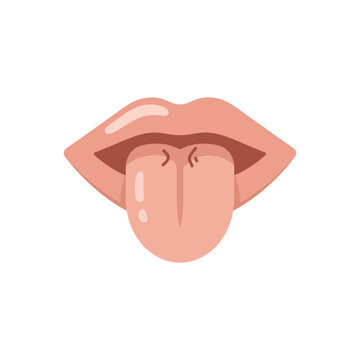 Human tongue and mouth anatomy showing the lingual frenulum, representing oral health and medical diagnostics in a flat style