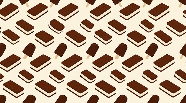 Seamless pattern of chocolate ice cream sandwiches and bars