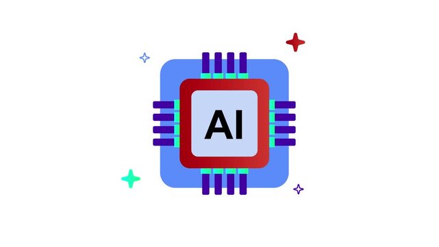 Colorful ai chip icon with geometric shapes on white background doodle animated 4k stock video