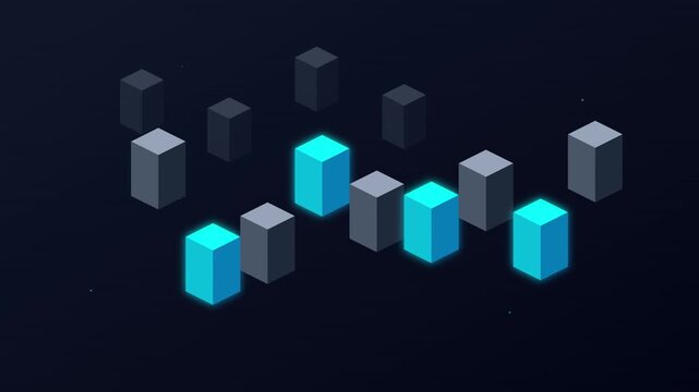 Abstract Isometric Tech City Building Block Animation Loop