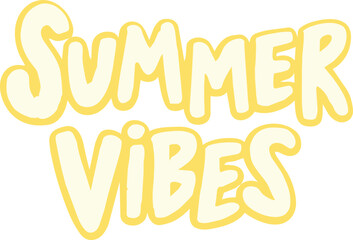 Fototapeta premium Summer vibes typography text design in yellow and light cream with bubble lettering style perfect for beach parties vacations and seasonal lifestyle social media content creations.