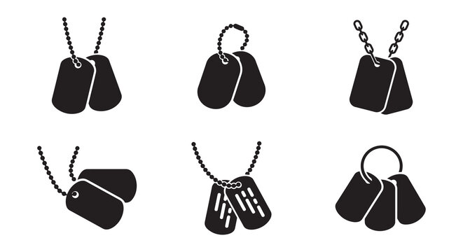 Dog tags with chains black silhouette on a white background