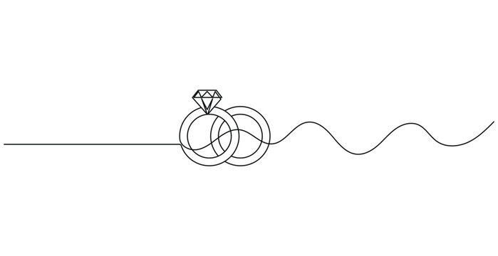 Wedding ring continuous one line drawing minimalist style isolate outline vector illustration