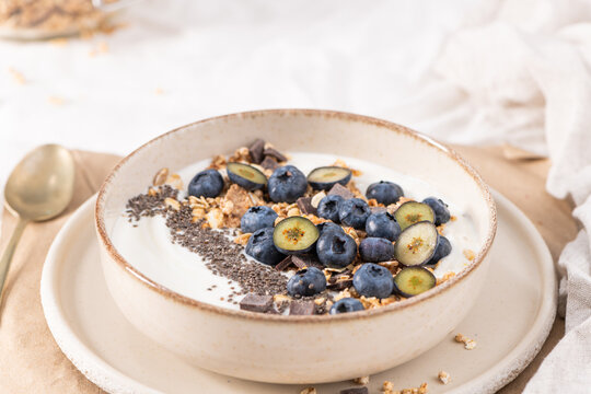 Healthy Yogurt Breakfast Bowl with Fresh Blueberries